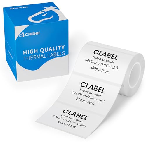CLABEL 1 Rolle 50x30mm Thermo Weiß Etikettenband für Etikettendrucker Selbstklebend Klebeetiketten zum Beschriften Aufkleber für Schule Unternehmen Geschäft Zuhause, 230 Stück/Rolle(1,97x1,18)