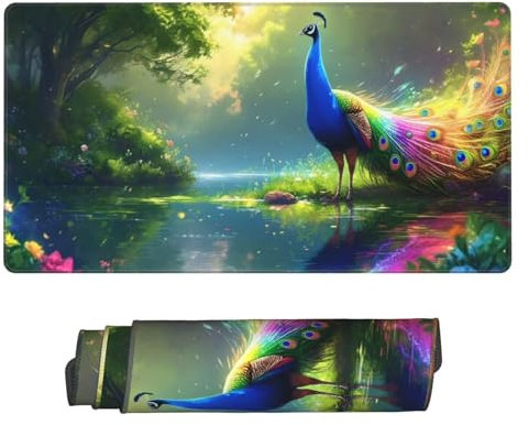 Gaming Tapis de Souris, Grand Tapis de Souris XXL 1600 x 800 x 3 mm,Le Paon Tapis Souris pour Clavier et Bureau, avec Bords Surpiqués et Dos Antidérapant, for Gamer Gaming Accessoire D-615