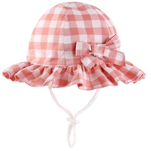 Happy Cherry - Niña Sombrero de Pescador Bebé Gorra de Sol a Cuadros Verano Niñas Infantil Gorro Algodón con ala Ancha Protección UV Bucket Hat para Playa Vacaciones - 0-6 Meses Rosa