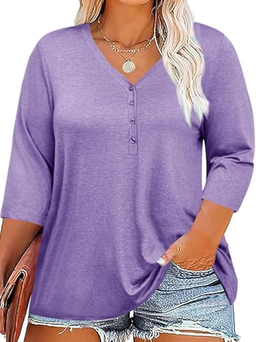 Fisoew Maglietta da Donna con Maniche a 3/4, con Scollo a V, con Bottone, Oversize, a Maniche Corte