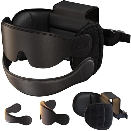 SARISUN Cuscino da viaggio con sottogola, cuscino per aereo con mascherina 3D per dormire, supporto a 360°, fascia per la testa per tutti i sedili, accessori essenziali per i voli lunghi, testa ferma