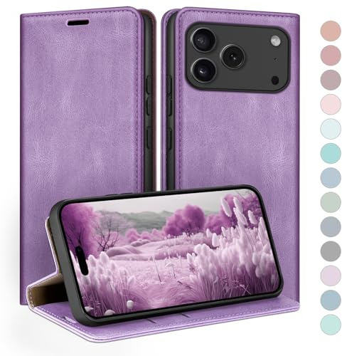 HUOUH Funda para iPhone 17 Pro 6.3 Estuche de Billetera con Cuero de PU con Bloqueo RFID,Titular de Tarjeta de crédito,Cubierta a Prueba de Golpes teléfonos Fundas para Apple 17 Pro Lila Violeta