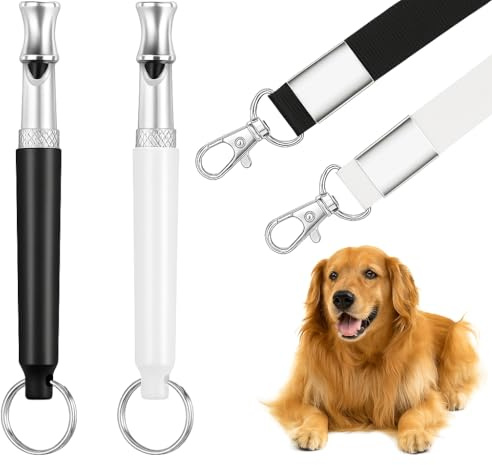 Trifletopia 2Pcs Dog Whistles - Dog Whistles for Recall - Silent Dog Whistle - Dog Whistle to Stop Barking - Adjustable Training Whistle with Lanyard - Ideal for Silent Bark Control (Black, White)