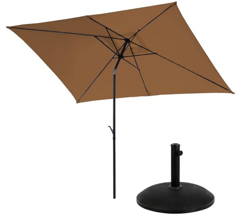 SVITA Sonnenschirm Set mit Schirmständer Beton 3x2m Balkonschirm rechteckig mit Sonnenschutz Matt Taupe/Schwarz