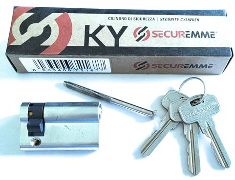 Securemme Mezzo Cilindro Europeo 30-10 KY Standard, 5 Perni, Cromo Satinato, 3 Chiavi, Cam 8 Posizioni