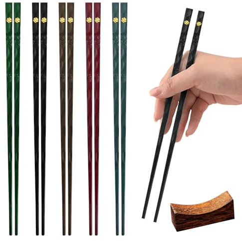 10 Paar Essstäbchen Wiederverwendbar Fiberglas – 24cm Stäbchen zum Essen mit Ablagen, kein Schimmel & kein Rost, rutschfeste Sushi Stäbchen für Sushi, Nudeln, Asiatische Gerichte & Familienessen