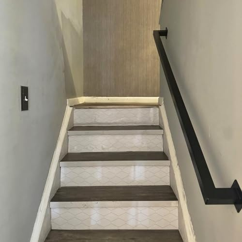 Junvstor Rampe d'escalier en métal, Barre de Support carrée antidérapante, Rampe de 30 à 600 cm avec Support, kit de Barre d'appui pour escalier, Rampe d'escalier(60cm)