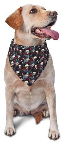 Hundehalstuch mit Totenkopf-Gitarre, Rock-Stil, für kleine, mittelgroße und große Hunde, verstellbar, niedliches Katzentuch, Dreieck-Lätzchen, Schal, Taschentuch, Zubehör