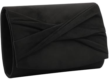 FLAIRFOLIO Elegant Clutch Purses for Women Evening Bags and Clutches Formal Faux Suede Purse for Prom Wedding Party (Black)