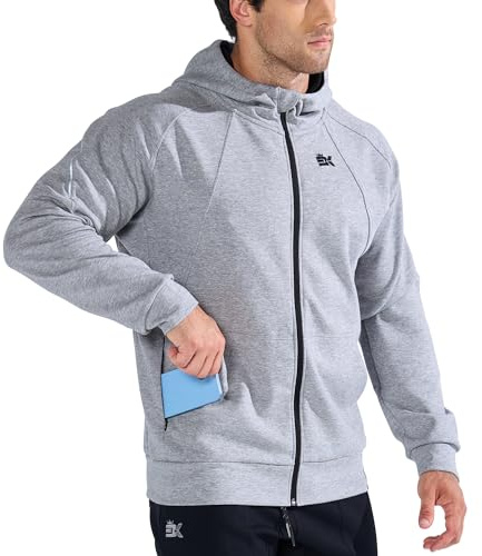 BROKIG Sportjacke Herren Hoodie Baumwolle Trainingsjacke Hellgrau L