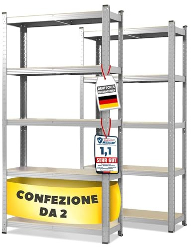 casa pura Set di 2 scaffale per carichi pesanti, 60x120x200 cm, con struttura in acciaio, portata fino a 875 kg, 5 ripiani regolabili, zincato