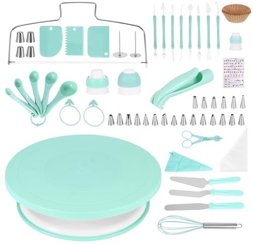 207PCS Cake Decorating Kit with Cake Turntable, Icing Piping Kit for Baking | Cake Making Equipment, Cake Icing Tools, Cake Baking Supplies for Beginners and Professionals, Decorating Set DIY (Green)