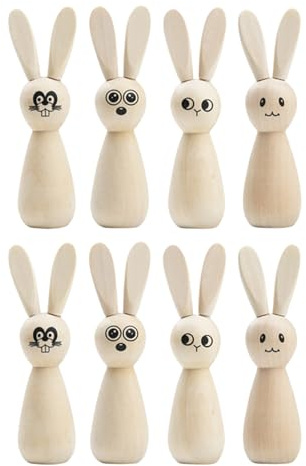 Xinhuju Oavslutad träfigur | Statyer Set med 8 stycken - PEG-dockor påsk tomma figurer för målning för konst