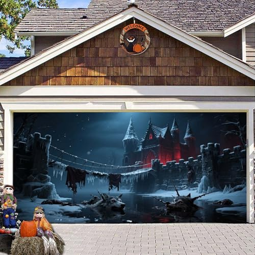 Decoración de Halloween para exteriores, gran pancarta de cochera de vinilo resistente, letrero colgante duradero para taller automotriz (D, talla única)