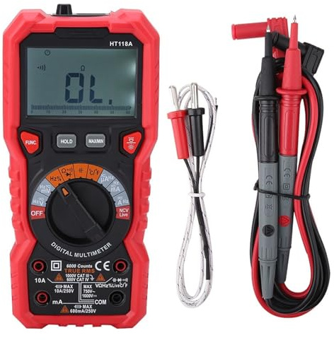 6000 Counts Multimeter HT118A HT118A Handheld Digital Multimeter AC/Volt Amp Ohm Capacitance Hz Temp Tester w/Flashlight