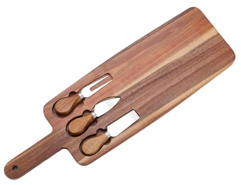 VALICLUD Planche à Découper Bois Avec Couteaux Et Fourchettes Plateau De Service Pour Fromage Charcuterie Viande Légumes Et Pain Pour Cuisine Et Réception