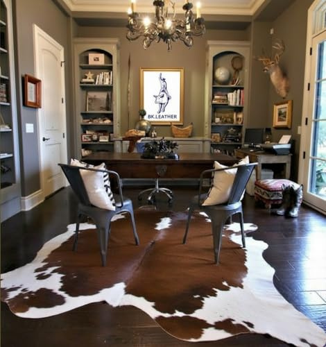 BK.LEATHER NEW 100% NATURAL COWHIDE RUGS BROWN AUSTRALIAN COWS FUR SKINS CARPET AREA S-3XL (Authentic Brown & White, XXL : 175-165 cm)