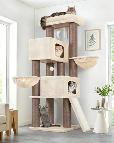 Globlazer S67 Sehr Stabil Kratzbaum Dicke Stämme 11CM für 2/3 Große Katzen | Katzenbaum mit 2 Extragroß Katzenhaus, Plattform, 2 Körb, Sisal Kratzfläche, Solider Aktivitätskratzbäume Leichter Aufbau