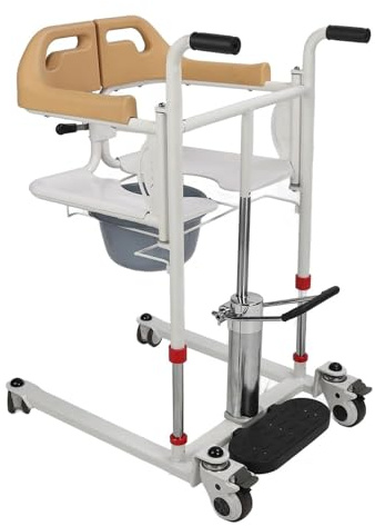 Hydraulischer Patientenlift Transferstuhl mit 180° geteiltem Sitz – Tragbarer höhenverstellbarer Toilettenstuhl & Betttisch für die häusliche Pflege