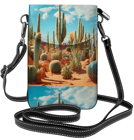 YYHWHJDE Small Cell Phone Purse 7.6x4.9in The Territory Of The Cactus Pattern Leather Crossbody Flap Phone Case For Women, Perfect For Walking, Camping