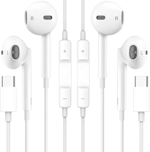 2 Pack Cuffie USB C per iPhone 17/17 Pro/17 Air/16 Pro Max 15 Plus Pad Pro, Type C con Microfono Hi-Fi Stereo Auricolari USB C con filo In-Ear Cuffie per Samsung S23 S22 S21 S20 A54, Google Pixel