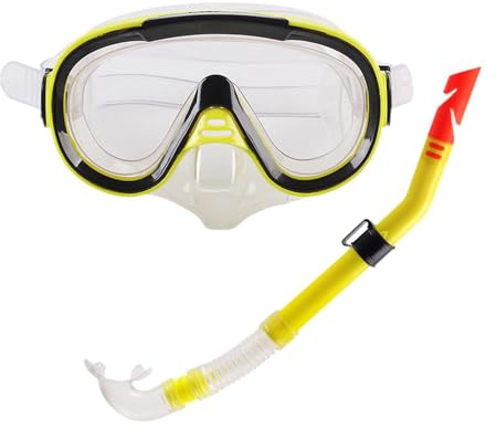 QUXVUIS Attrezzatura per lo snorkeling Set per lo snorkeling per adulti Attrezzatura per Occhialini da sub Per Maschera subacquea con ampia visuale Occhialini, Giallo Chiaro, 18.5x20.5x7 cm
