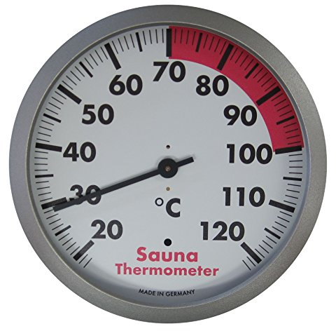 TFA Dostmann Analogue Sauna Thermometer, 40.1053.50, Measurement of the Temperature in the Sauna Area, Heat-Resistant, Silver/White, 120 cm Diameter