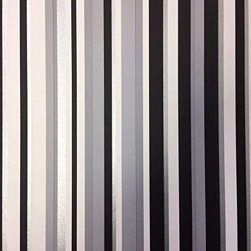 New Debona Stripe Feature Wallpaper Black/Silver
