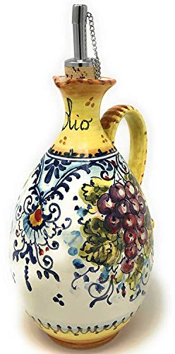 CERAMICHE D'ARTE PARRINI- Italienische Kunstkeramik, Menage Öl, Dekoration, trauben, handgemalt, hergestellt in Italien Toscana