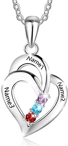 Personalisierte Sterling Silber ketten mit Simulierte Birthstone Halskette Echt Silber Gravur für Frauen halskette für mama mit gravur…