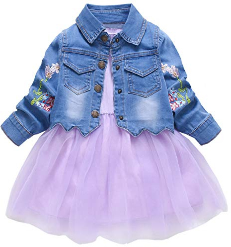 Yao Spring Autumn Little Girls Clothing Set Child Kids Denim Jacket and Long Sleeve Dress 2 Pieces Set