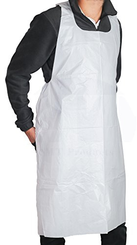 MT Products White Plastic/Poly Apron 46 x 28 - Disposable Kitchen Apron - Pack of 100