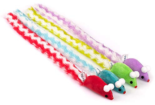 CHIWAVA 4-pack 38 cm lång mjuk plysch kattleksaker möss med skallra rostande ljud liten mus aktivitet interaktiv leksak