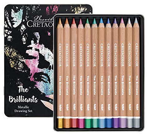 CRETACOLOR The Brilliants, 12 Buntstifte, metallic Farben, hochpigmentiert, weicher und satter Farbauftrag, vermischbar und übermalbar, extra dicke Stifte