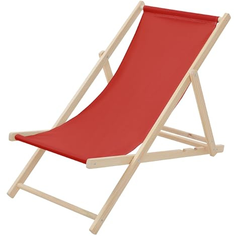 ECD Germany Fällbar Solstol i Trä Röd med 3-stegs justerbart ryggstöd upp till 120 kg, relaxstol för trädgård balkong terrass och hopfällbar stol för strand, komfortabel liggstol för sol och vila