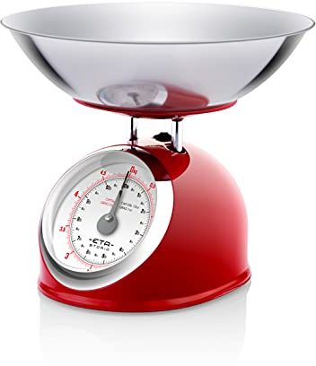 ETA Küchenwaage I Storio I Analoge Retro Waage im Ganzmetall Design I 2 Liter Edelstahlschale I max. 5kg I Rot