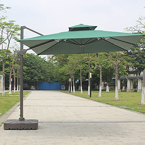 0℃ Outdoor Ombrellone da Giardino a Braccio Deluxe con Manovella, Ombrellone Decentrato Parasole con Base per Iniezione d'Acqua, Decentrato UV50 + per Terrazza da Giardino,Dark Green,3x3m