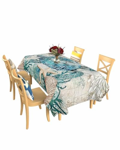 Chic D Rectangle Tablecloth 52x70inch, Sea Turtle, Vinyl Table Covers Waterproof Oilcloth Table Cloth Linens, Farmhouse Tablecloths for Outdoor Dining Wedding Party Camping, Ocean Animal Watercolor