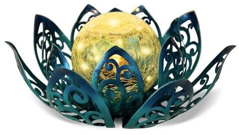 Afirst Solar Lights Outdoor, Lotus Lamp Metal Glass Crackle Solar Lantern Valentine's Day Gift Decorative Waterproof Landscape Path Light for Patio,Lawn,Walkway,Tabletop,Pathway Garden Decor