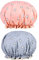 2 Pezzi Cuffia da Doccia Impermeabile, Riutilizzabile Doppio Strato Cuffie Capelli con Elastici, Donna Spa Salone Viaggi Hotel Casa (Blu, Rosa)