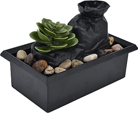 Fuente de Agua de Mesa, Fuente de Cascada de Relajación de Escritorio Interior USB de 7 Pulgadas, Decoración con Luz, Fuente de Mesa de Adorno de Adoquín para Oficina, Hogar, Patio