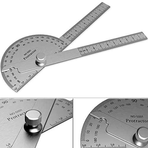 ForoGore Winkelmesser aus Edelstahl, 180 Grad, zweiarmiges Lineal, verstellbarer Winkel, Winkelmesser, Holzbearbeitungslineal, Handwerker, Winkelmesswerkzeug (10 cm)