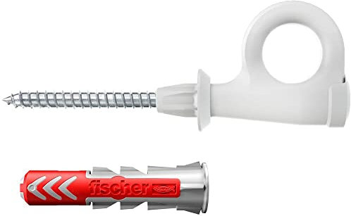 fischer 564172 Loop, Set aus 25 Ösenhaken-Schrauben und DuoPower, Spanplattenschrauben mit Haken, Flexible Schraubhaken zur Montage in zahlreichen Baustoffen EasyHook, Weiß, 6 x 30 Dübeln