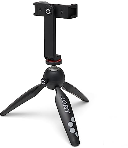 JOBY HandyPod 2 Kit, Tischstativ mit GripTight 360 Telefonhalterung und Pin Joint Halterung, Telefonstativ für Smartphones, Actionkameras und Spiegellose Kameras bis zu 1.0Kg, Schwarz
