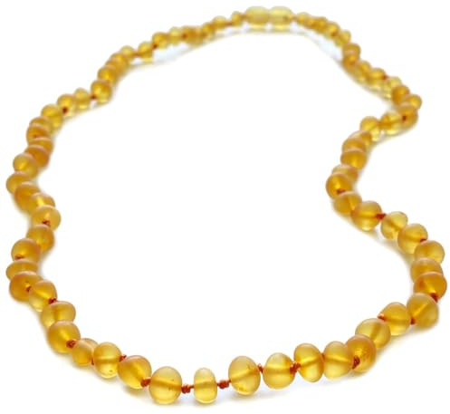 Amberistan Bernsteinkette für Damen mit Kunststoffschraube, 100% echter Bernsteinschmuck für Erwachsene, handgefertigte Bernsteinkette aus baltischem Barockbernstein – 45 cm