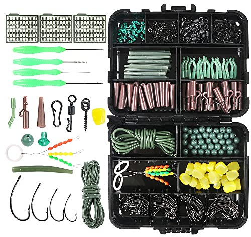 275-teiliges Karpfen-Zubehör-Set, inklusive Angelschnur, Perlen, Haken, Rohre, Wirbel und Wurfschnur