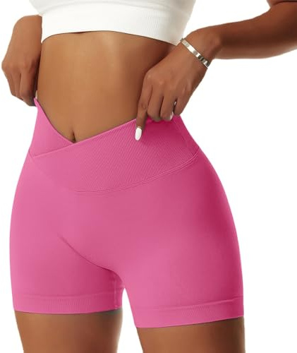 Vertvie Dam gym shorts V cross stretch push up yoga shorts booty scrunch fitnessbyxor korta hög midja sömlösa träningsshorts rumplyft korta leggings sommar, Roserot, M