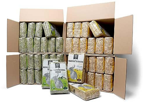 Hayrabbit Naturstroh & Bergwiesenheu - 24kg Stroh und 24kg Heu in 1kg Beuteln verpackt, allergikerfreundlich, Beste Qualität