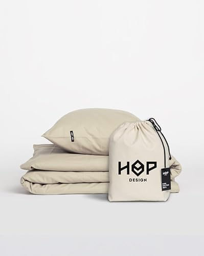 HOP DESIGN Juego de ropa de cama PURE - Juego de funda nórdica 100 % algodón doble - Ropa de cama de algodón 100 % puro. Juego de funda nórdica de algodón, 135/200 cm, lino