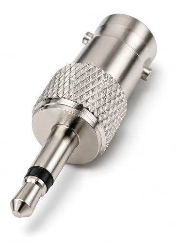 DRUT BNC Socket to 3.5mm Male Mono Jack Adapter, 1pc, Silver | Composite audio-video adapter for CCTV, oscilloscopes and RF test equipment